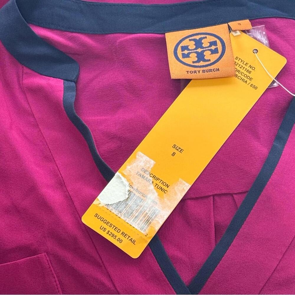 NWT Tory Burch Tamara Tunic Silk Long Sleeve Blouse Top Pink Fuchsia Blue - Picture 9 of 9